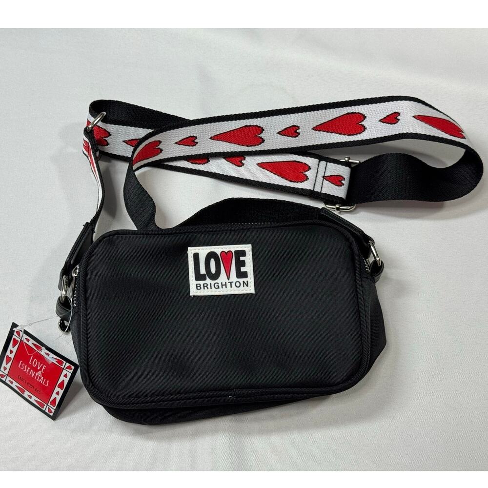 Brighton Love Essentials Womens Handbag Cozy Black Red Hearts Crossbody Bag